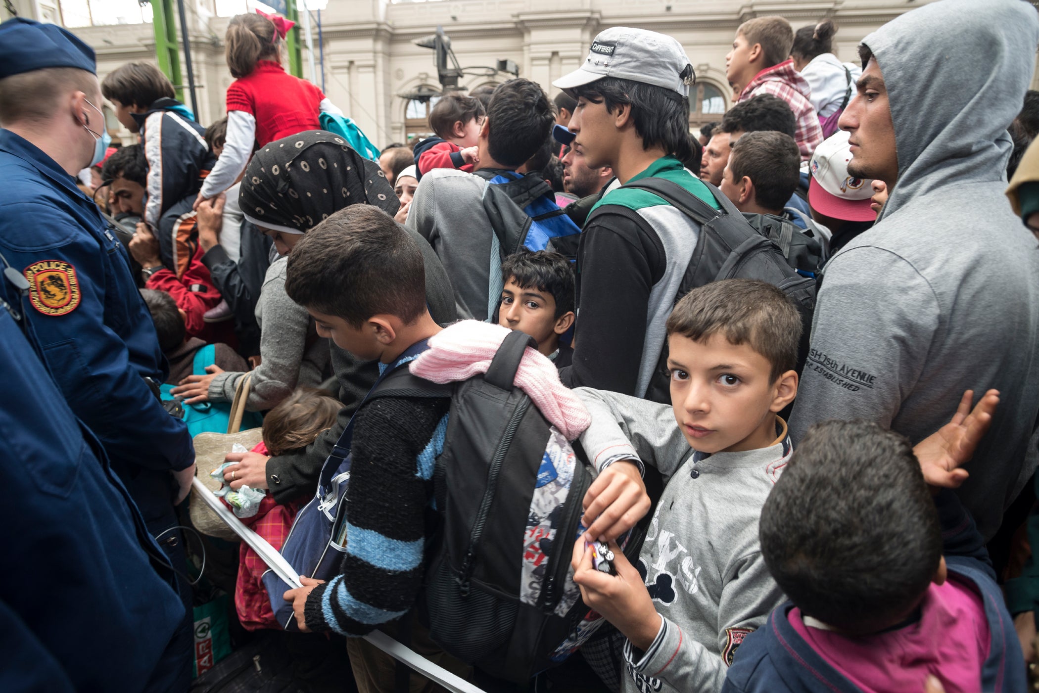 Refugees in Keleti Train Station Budapest Hungary